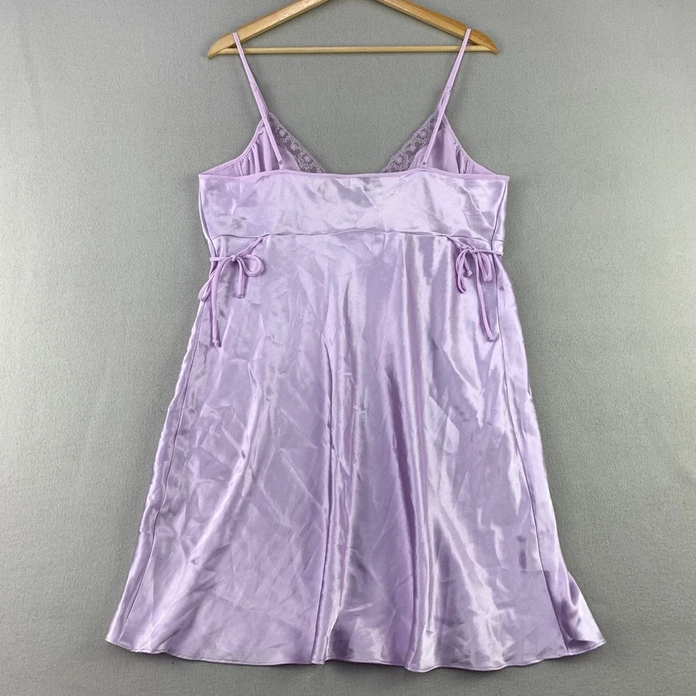 Delicates Satin Lace Chemise Nightgown Women L Purple Sleepwear Coquette Y2K